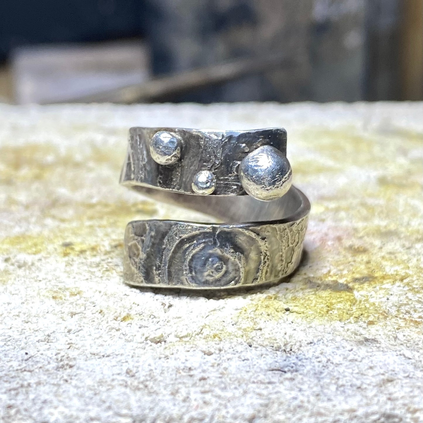 handmade 925 sterling silver adjustable spiral etched ring