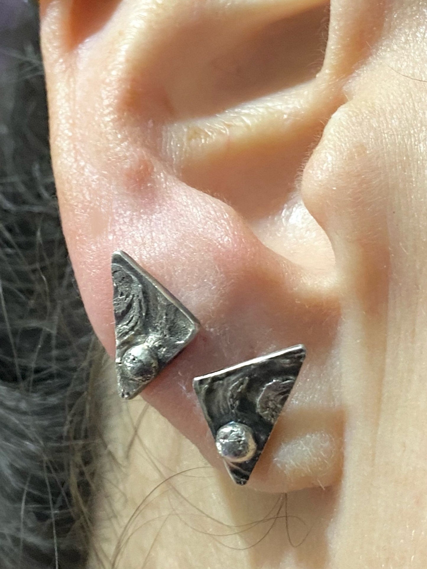 handmade 925 sterling silver etched small post earrings