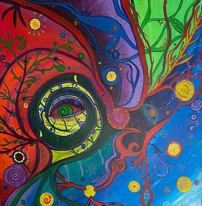 Multi color image of abstract painting. If you need assistance to purchase this item or have questions please call five six one eight five three eight five four zero Monday through Friday 10 a.m. EST to 4 p.m. EST